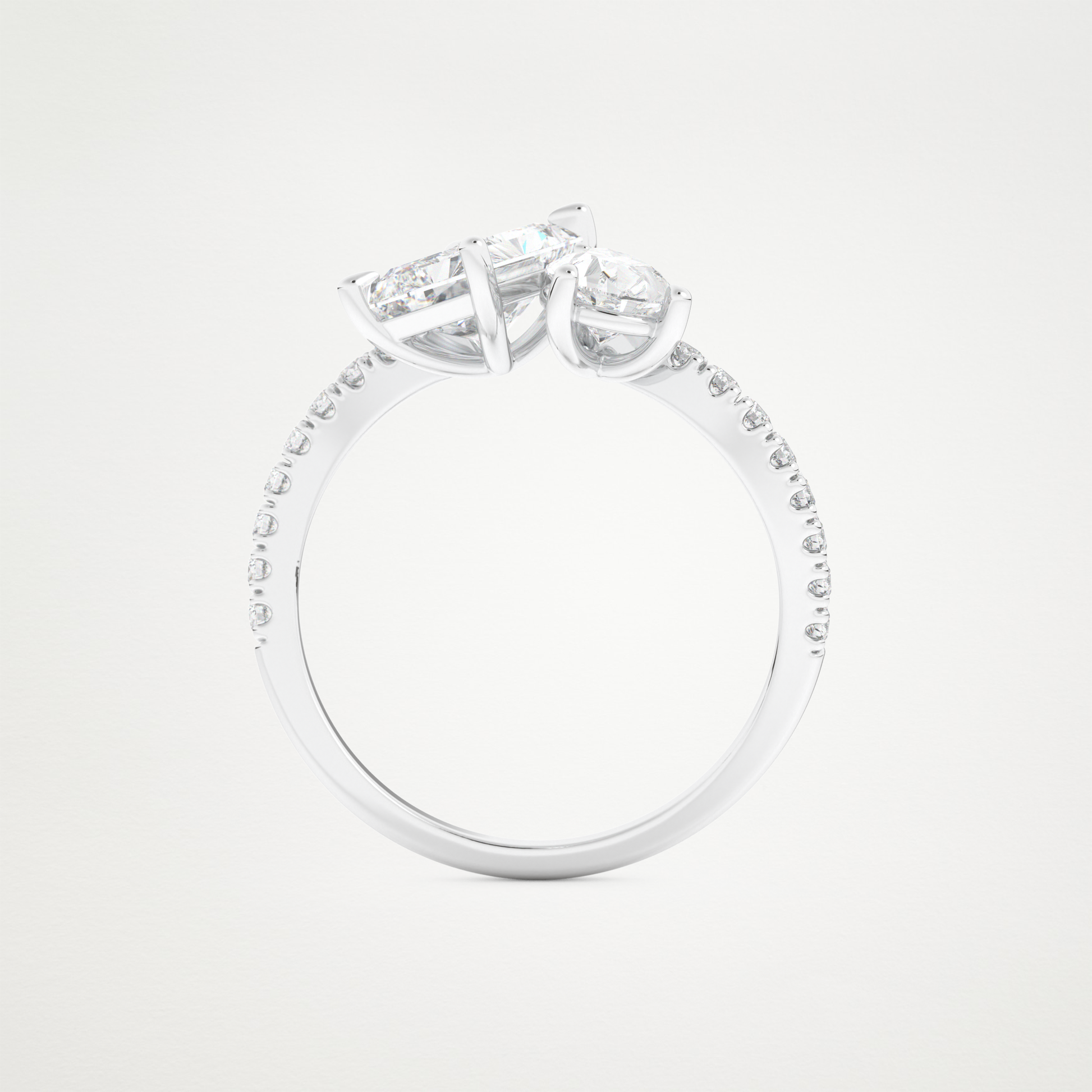 Radiant & Pear Two Stone Pave & Open Shank Lab Grown Diamond Engagement Ring