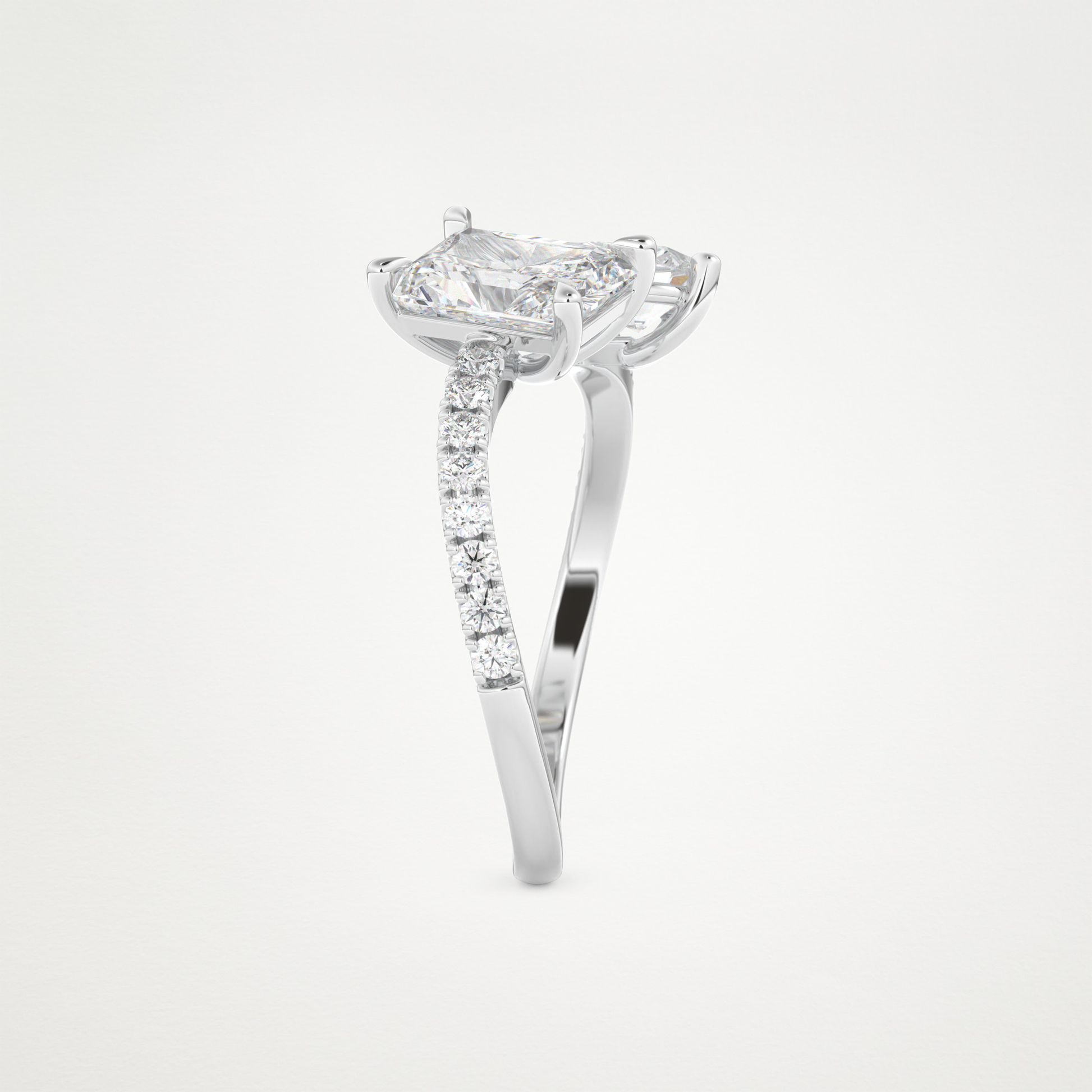 Radiant & Pear Two Stone Pave & Open Shank Lab Grown Diamond Engagement Ring