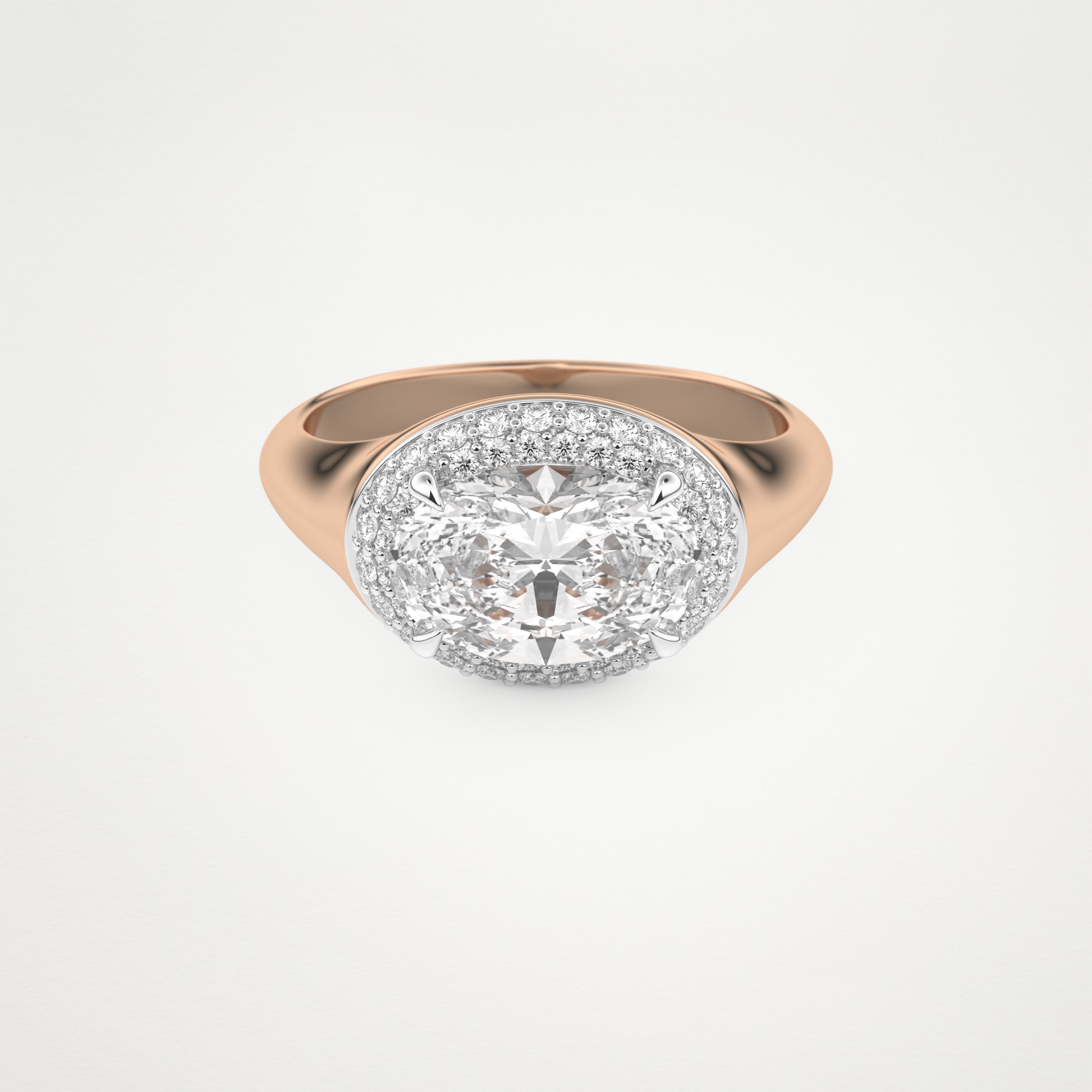 East West Oval Halo Lab Grown Diamond Engagement Ring
