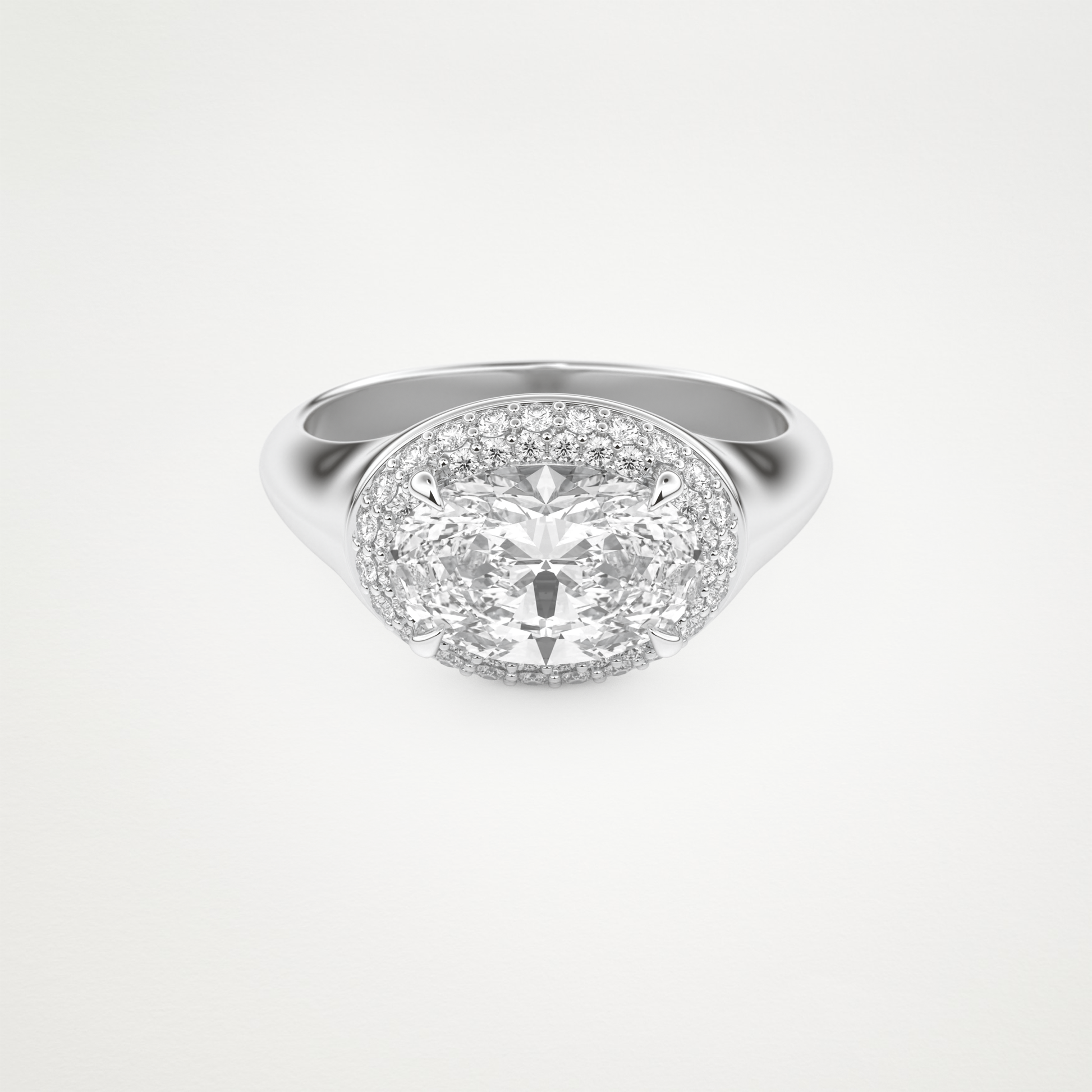 East West Oval Halo Lab Grown Diamond Engagement Ring