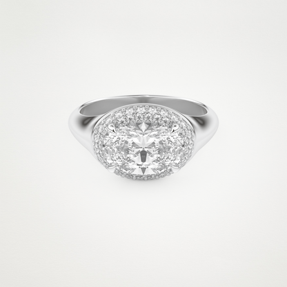 East West Oval Halo Lab Grown Diamond Engagement Ring