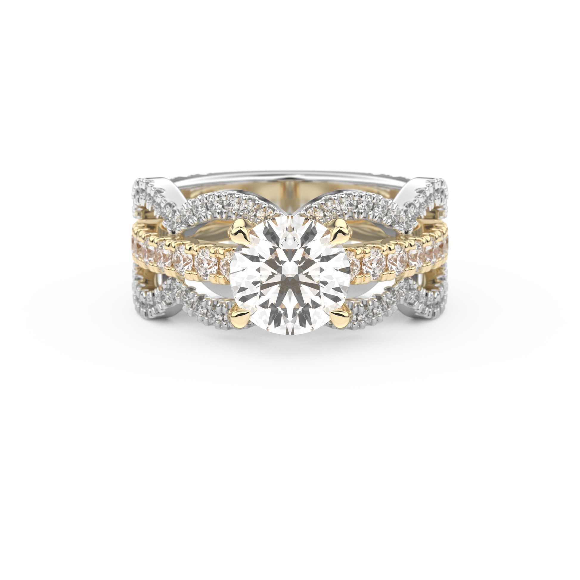 Round Triple Pave Lab Grown Diamond Engagement Ring