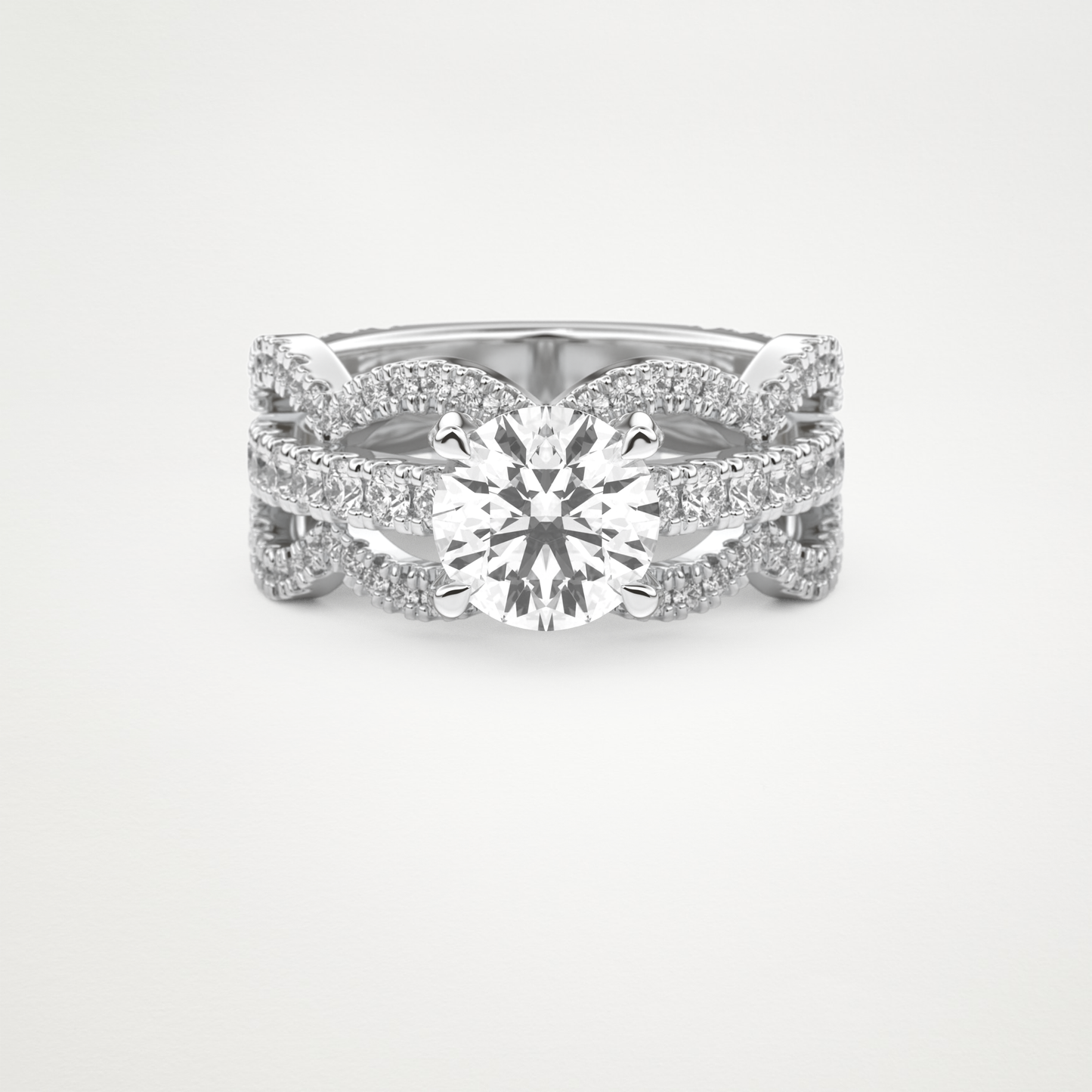 Round Triple Pave Lab Grown Diamond Engagement Ring