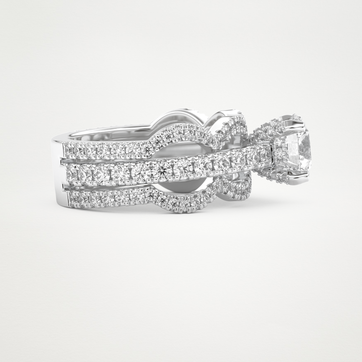 Round Triple Pave Lab Grown Diamond Engagement Ring