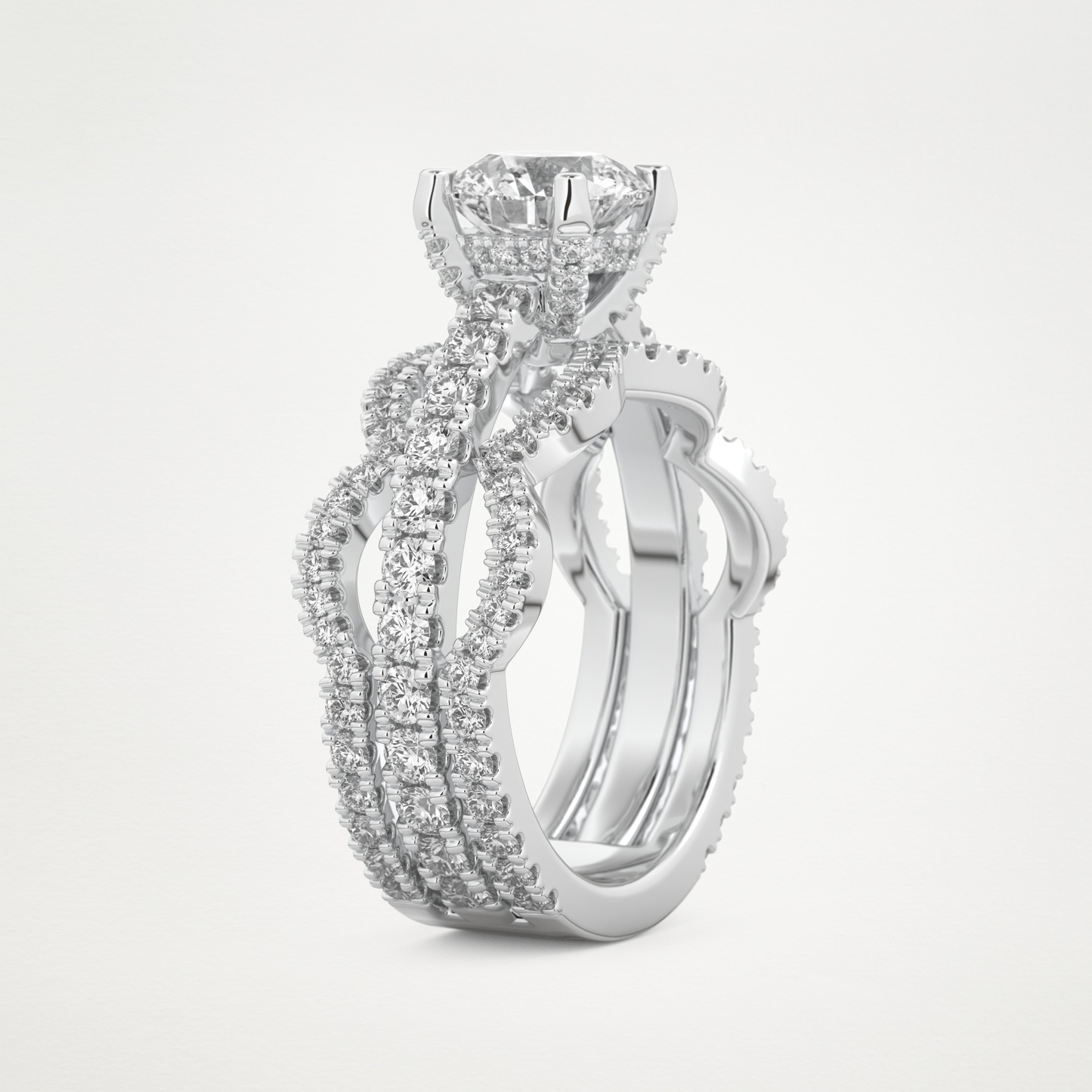 Round Triple Pave Lab Grown Diamond Engagement Ring
