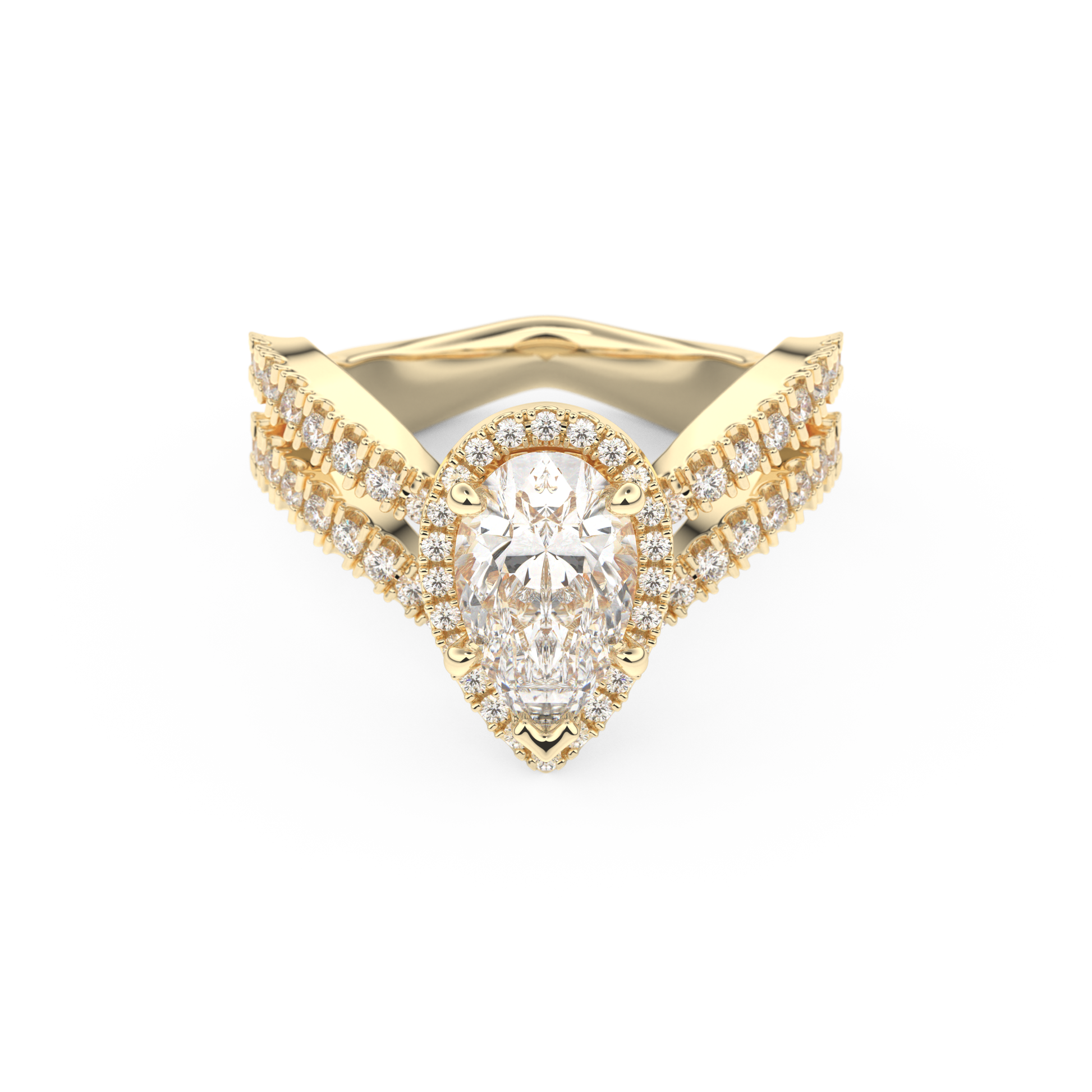 Pear Halo Pave & Curved Shank Lab Grown Diamond Engagement Ring