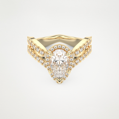 Pear Halo Pave & Curved Shank Lab Grown Diamond Engagement Ring