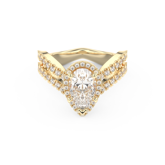 Pear Halo Pave & Curved Shank Lab Grown Diamond Engagement Ring