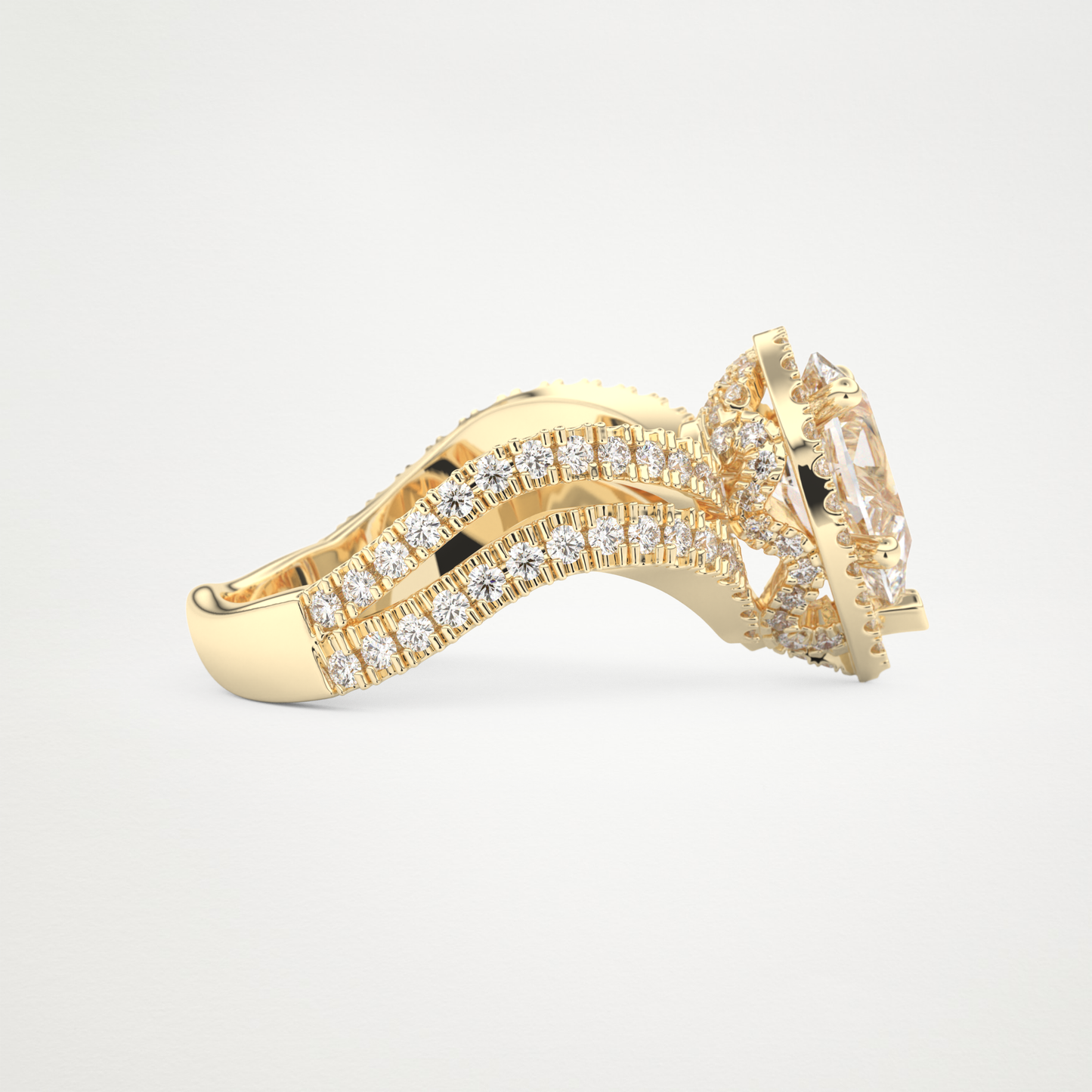 Pear Halo Pave & Curved Shank Lab Grown Diamond Engagement Ring
