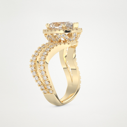 Pear Halo Pave & Curved Shank Lab Grown Diamond Engagement Ring