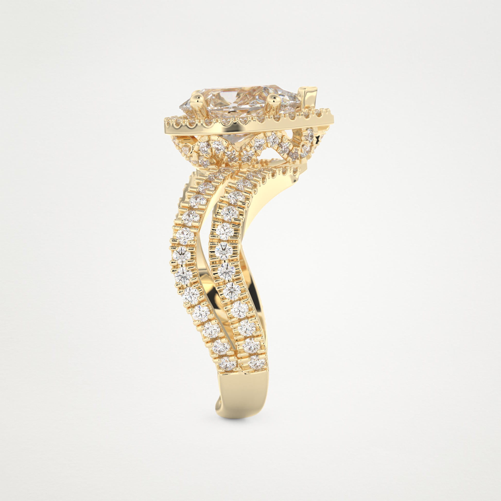 Pear Halo Pave & Curved Shank Lab Grown Diamond Engagement Ring
