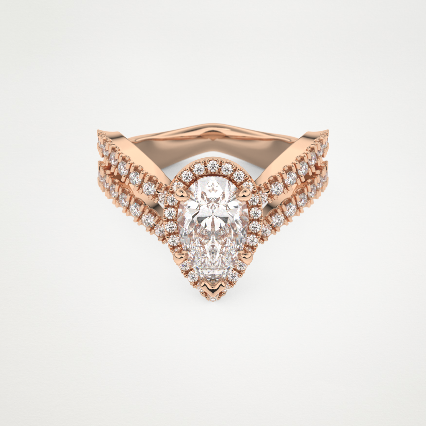 Pear Halo Pave & Curved Shank Lab Grown Diamond Engagement Ring