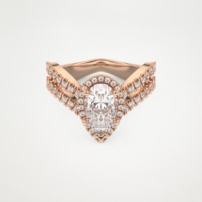 Pear Halo Pave & Curved Shank Lab Grown Diamond Engagement Ring