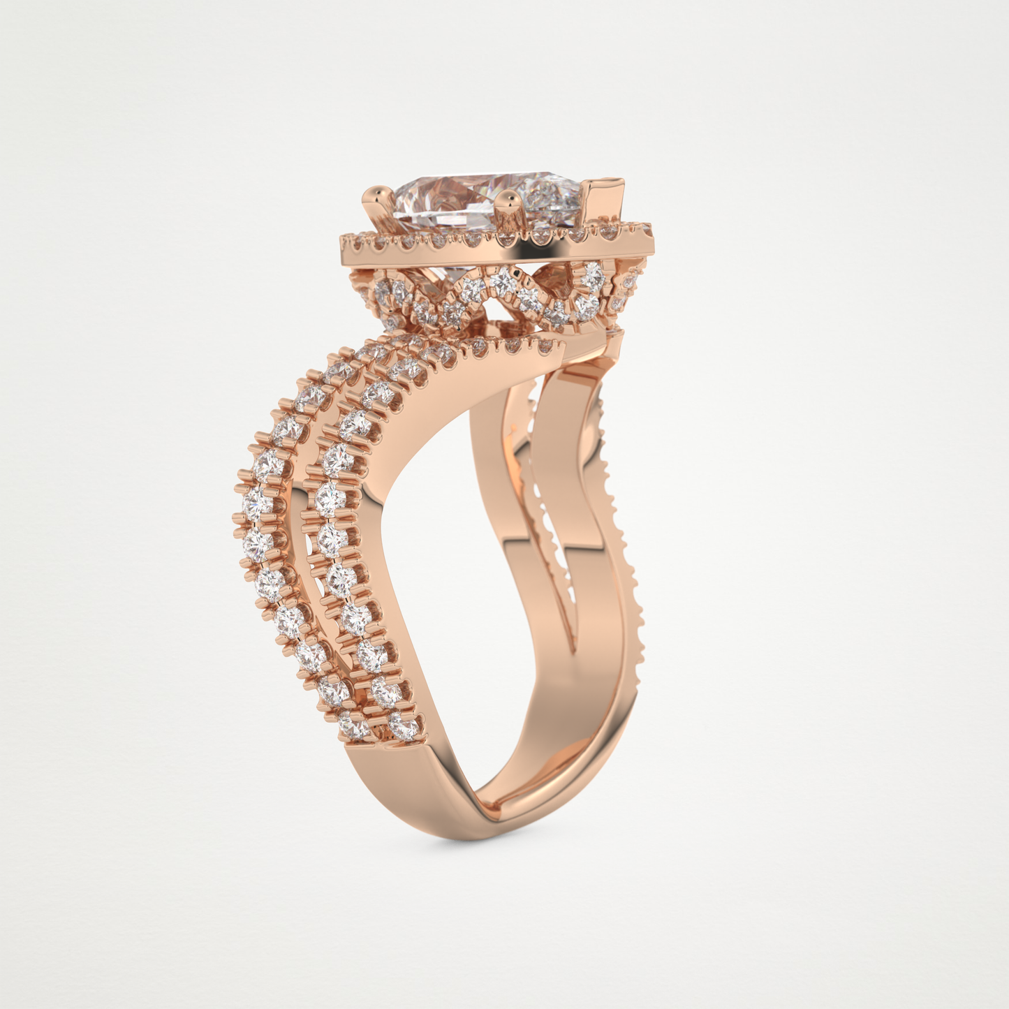 Pear Halo Pave & Curved Shank Lab Grown Diamond Engagement Ring