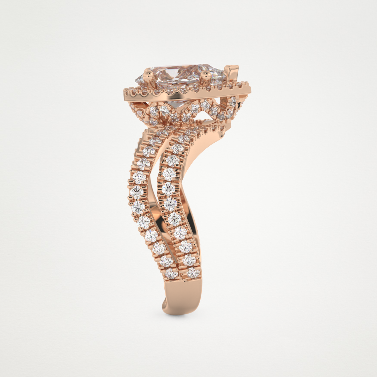Pear Halo Pave & Curved Shank Lab Grown Diamond Engagement Ring