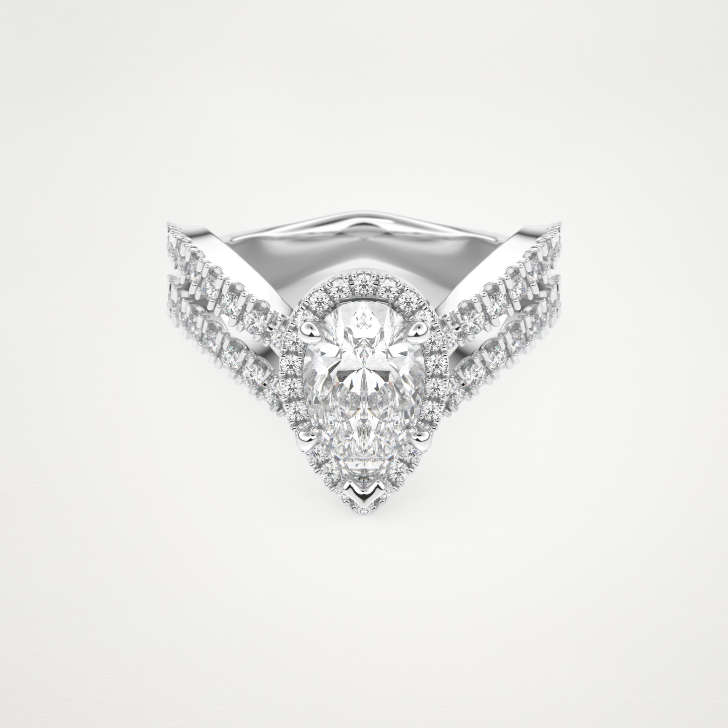 Pear Halo Pave & Curved Shank Lab Grown Diamond Engagement Ring