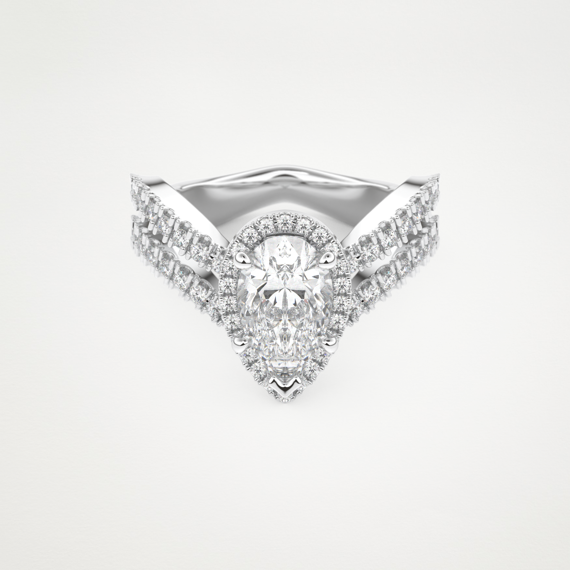 Pear Halo Pave & Curved Shank Lab Grown Diamond Engagement Ring