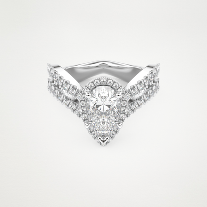 Pear Halo Pave & Curved Shank Lab Grown Diamond Engagement Ring