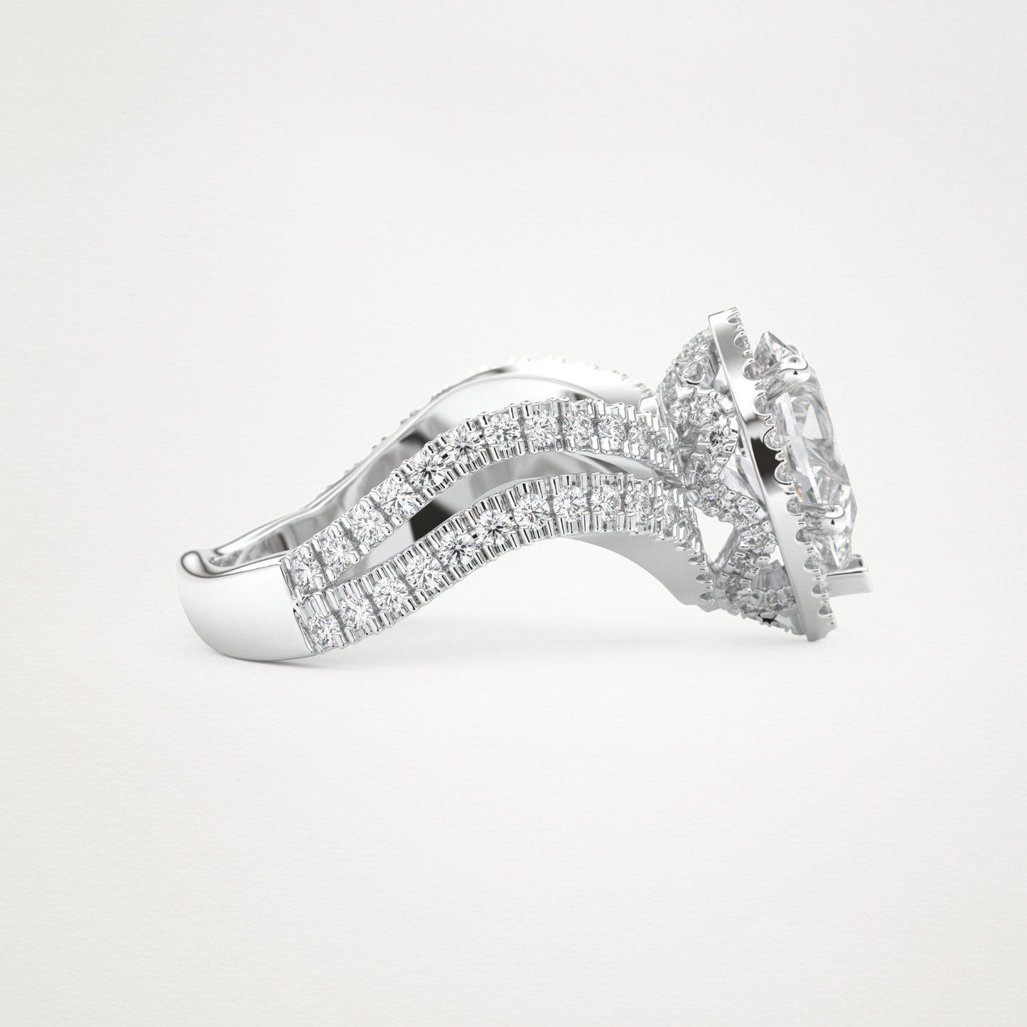 Pear Halo Pave & Curved Shank Lab Grown Diamond Engagement Ring