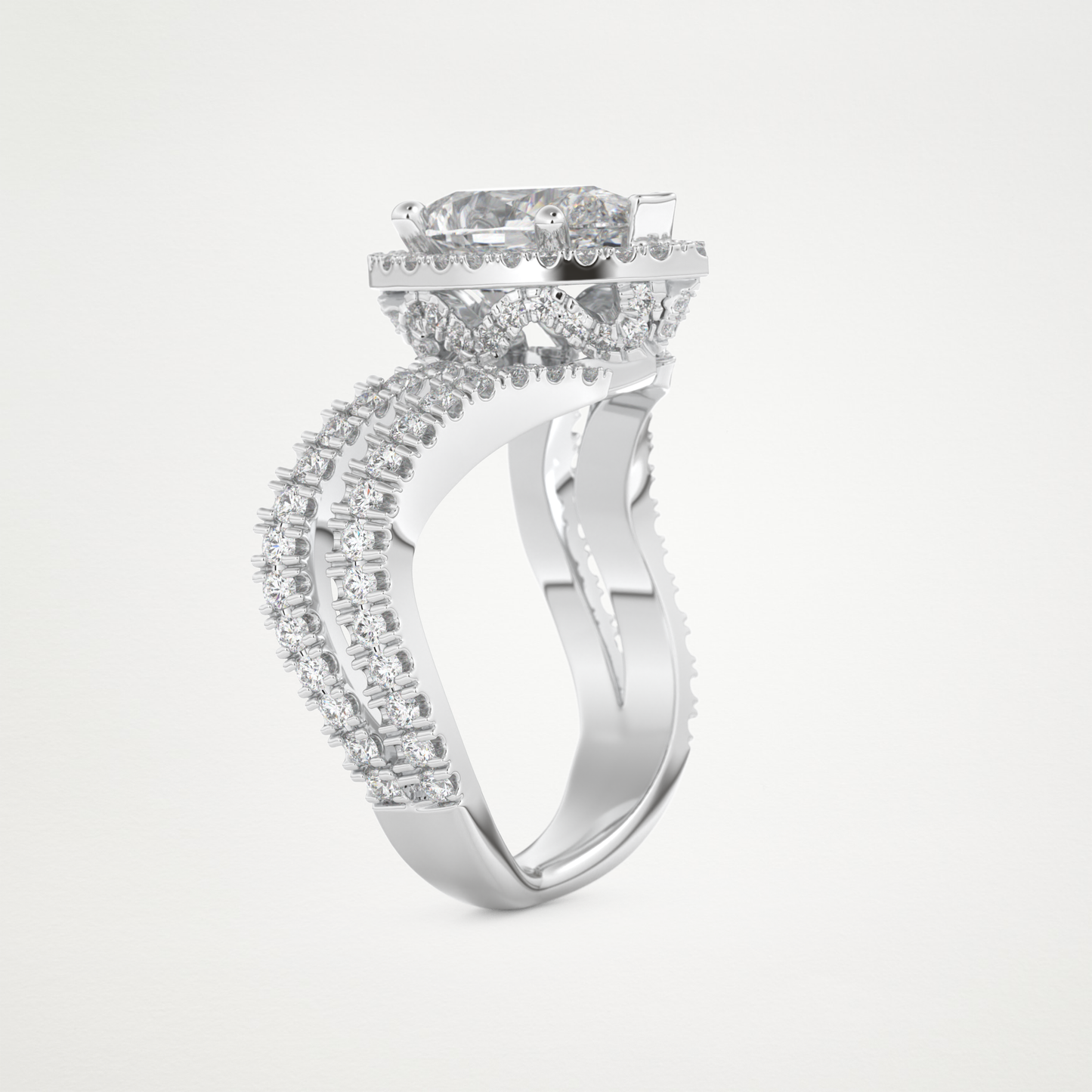 Pear Halo Pave & Curved Shank Lab Grown Diamond Engagement Ring