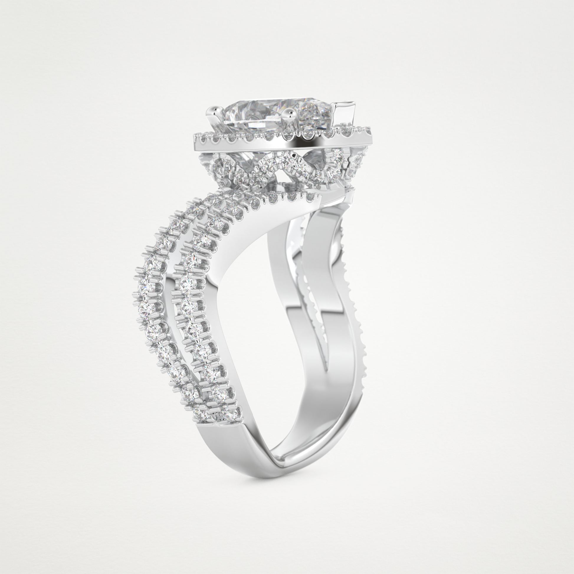 Pear Halo Pave & Curved Shank Lab Grown Diamond Engagement Ring