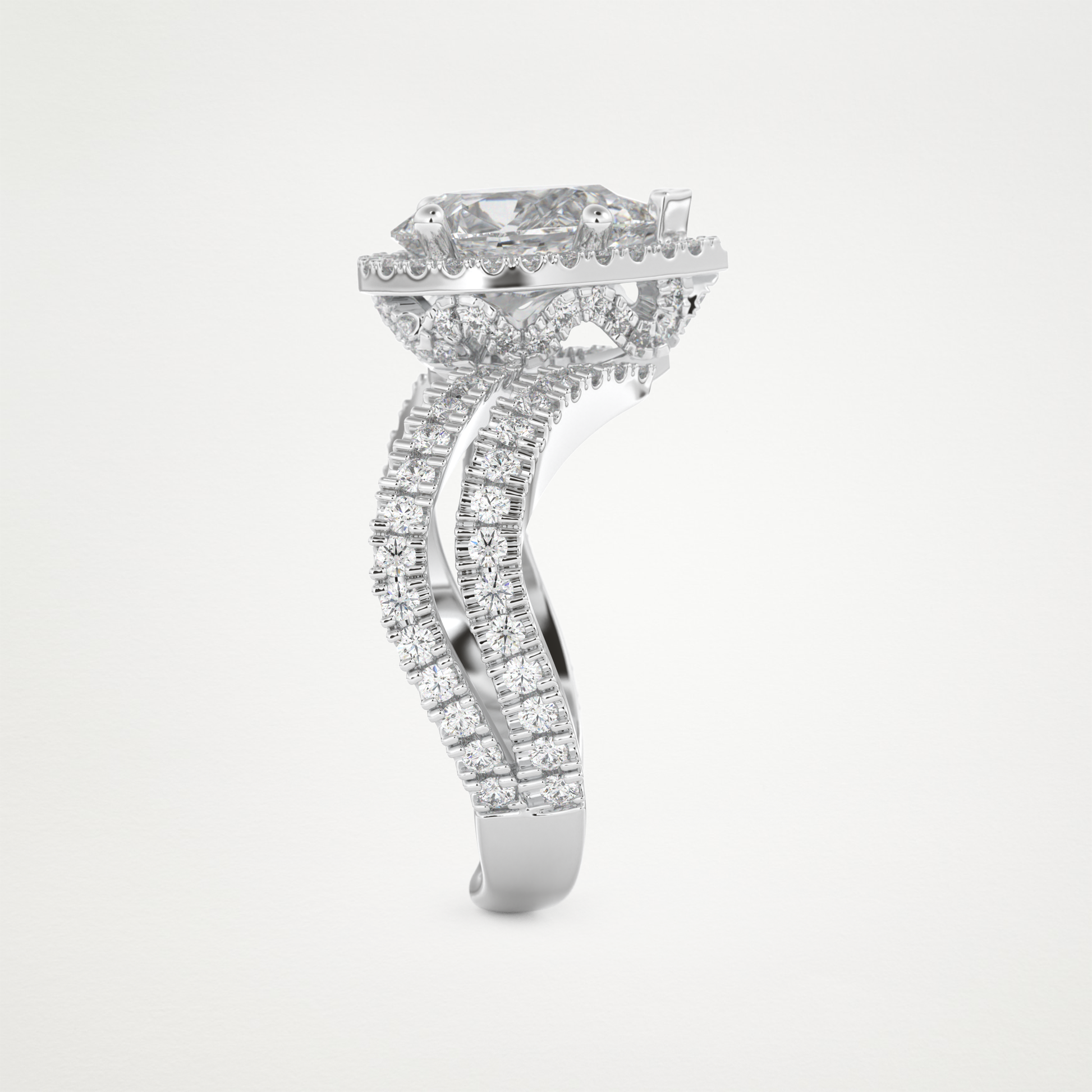 Pear Halo Pave & Curved Shank Lab Grown Diamond Engagement Ring