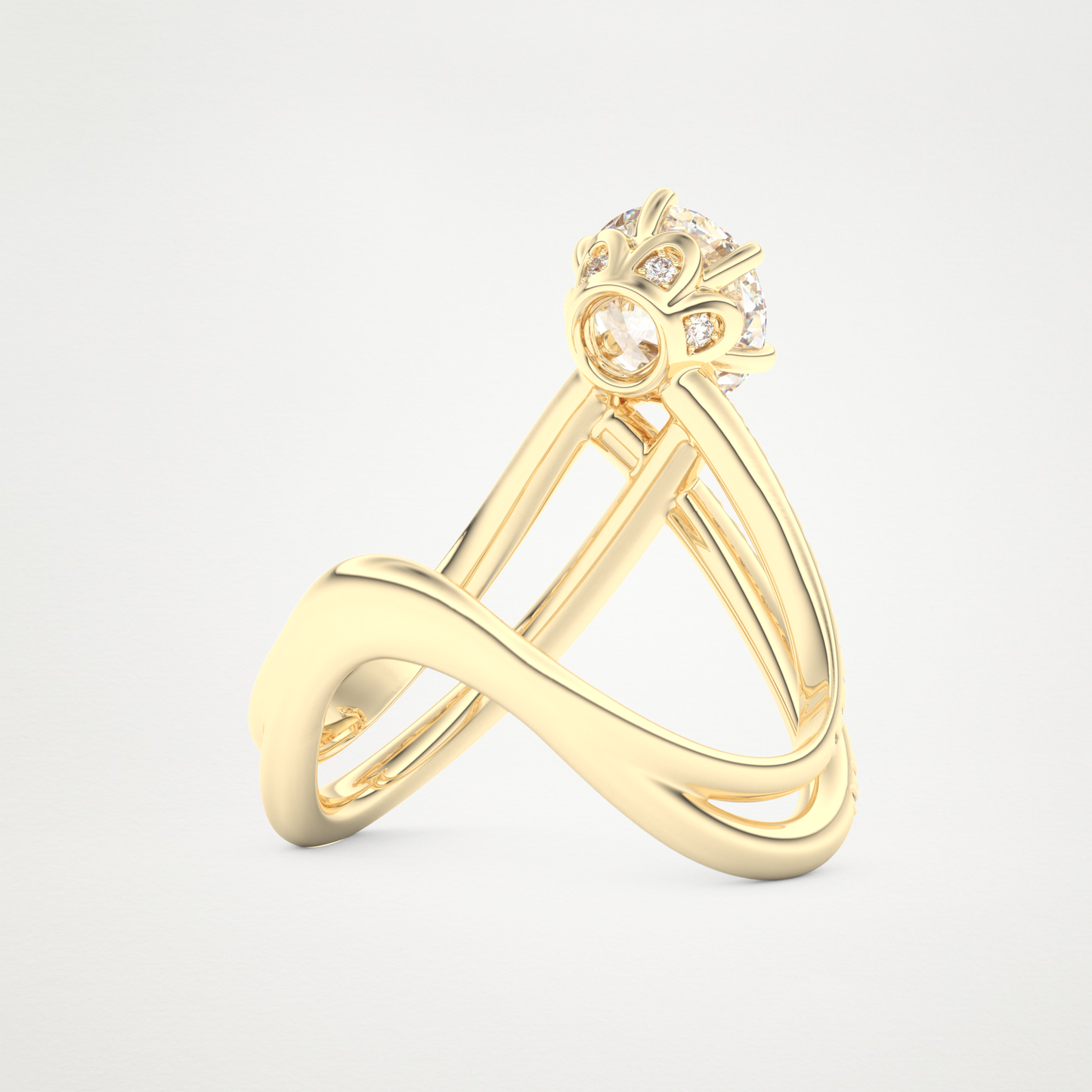 Round Double Curved Shank Lab Grown Diamond Engagement Ring