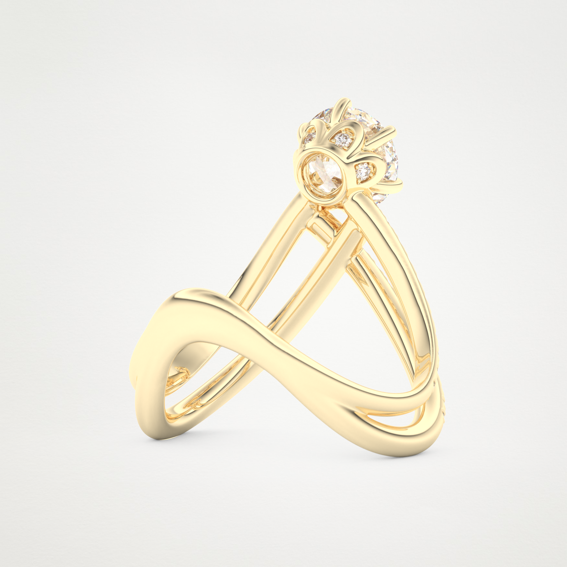 Round Double Curved Shank Lab Grown Diamond Engagement Ring