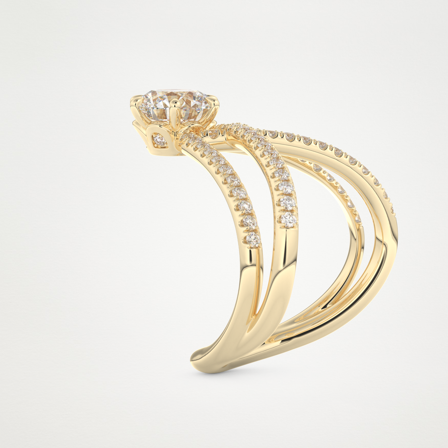 Round Double Curved Shank Lab Grown Diamond Engagement Ring