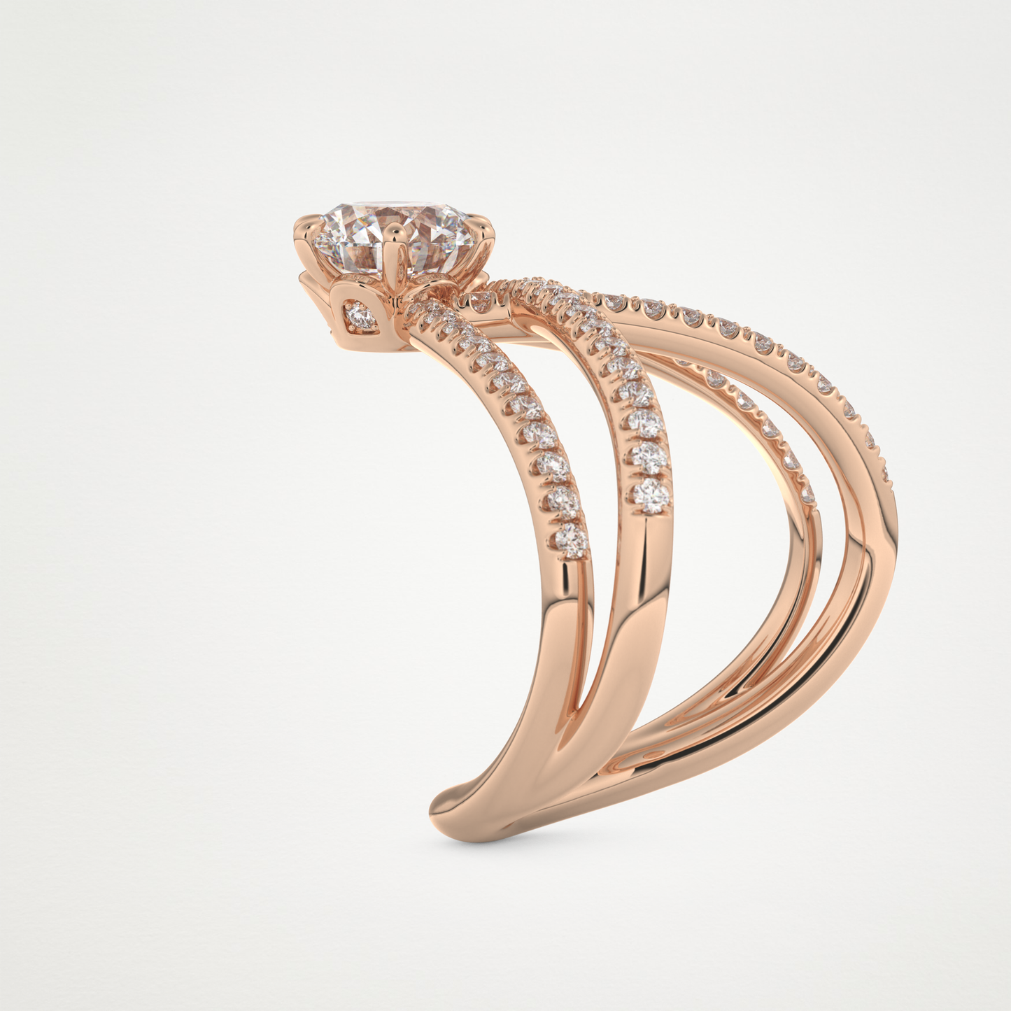 Round Double Curved Shank Lab Grown Diamond Engagement Ring