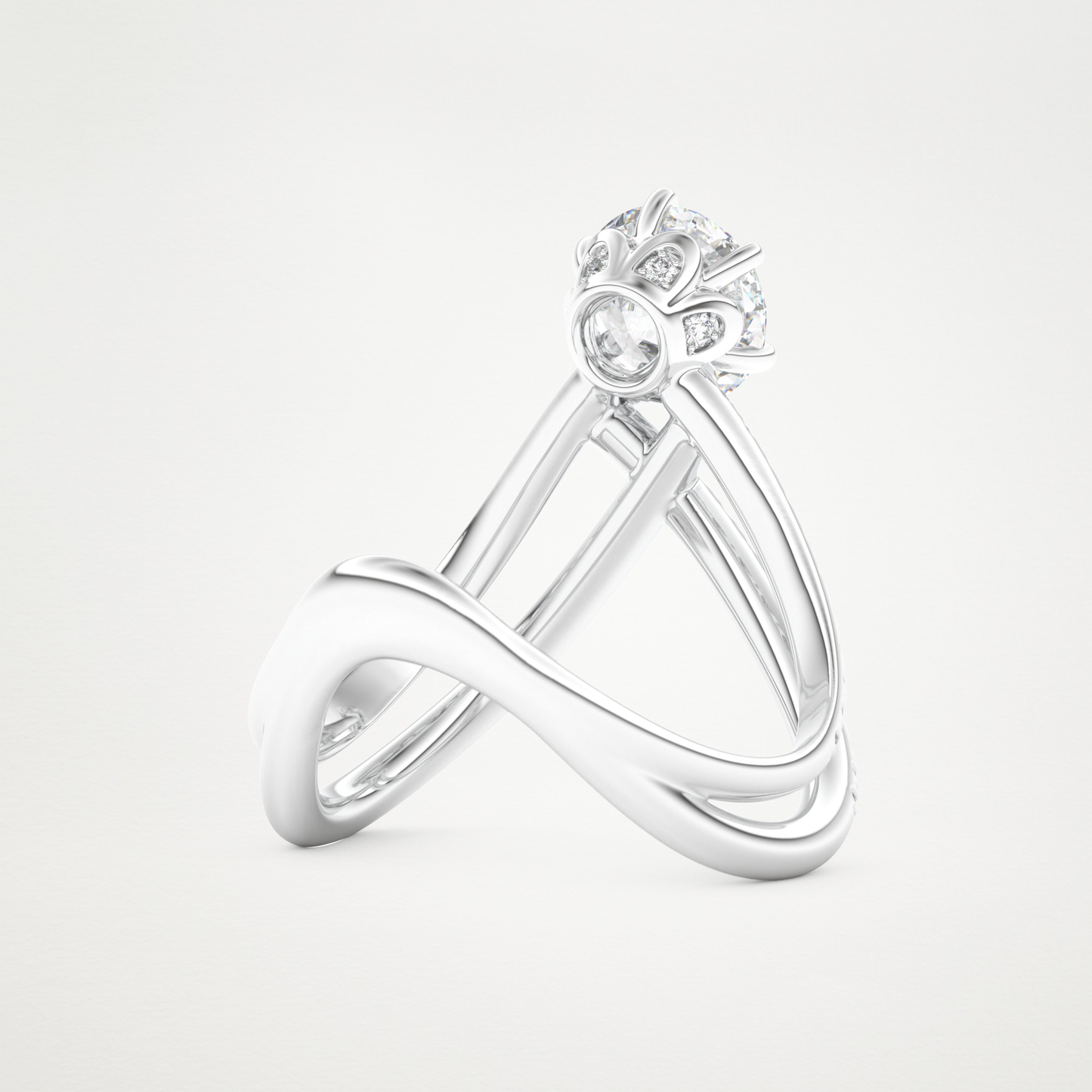 Round Double Curved Shank Lab Grown Diamond Engagement Ring
