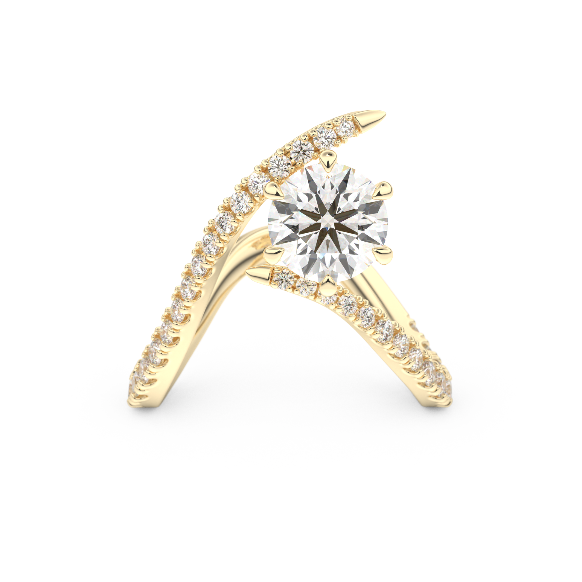 Emerald Pave Curved Shank Lab Grown Diamond Engagement Ring