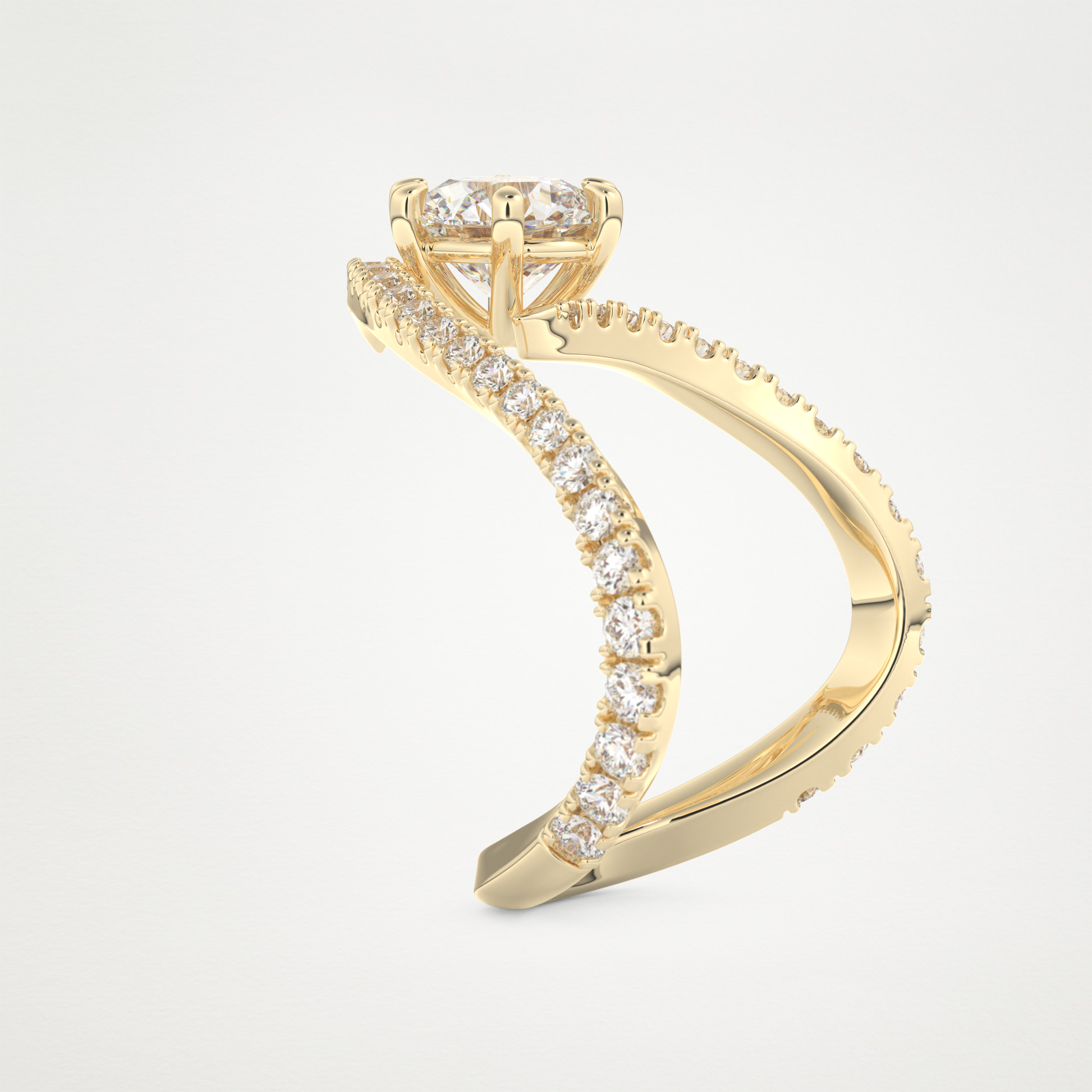 Emerald Pave Curved Shank Lab Grown Diamond Engagement Ring