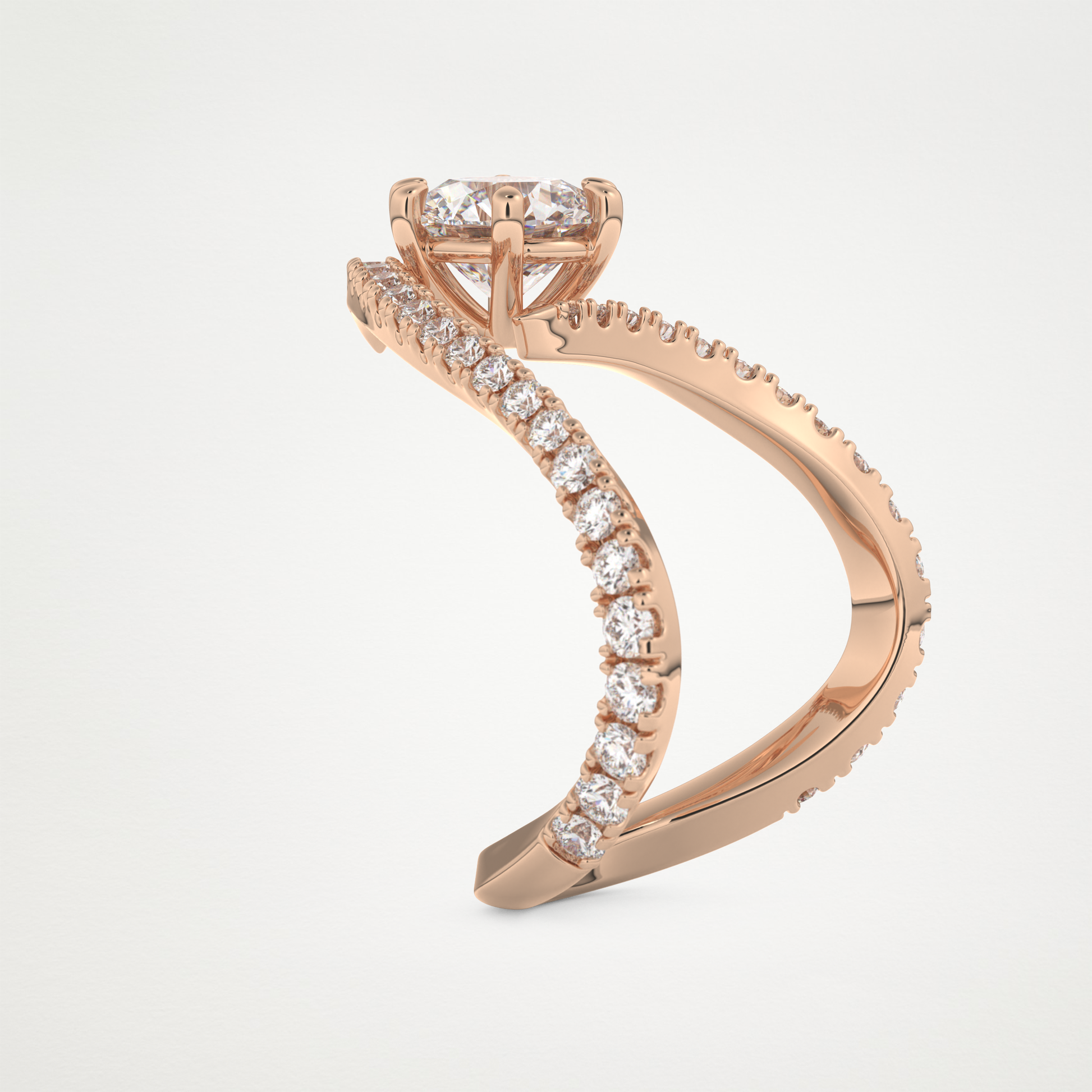 Emerald Pave Curved Shank Lab Grown Diamond Engagement Ring