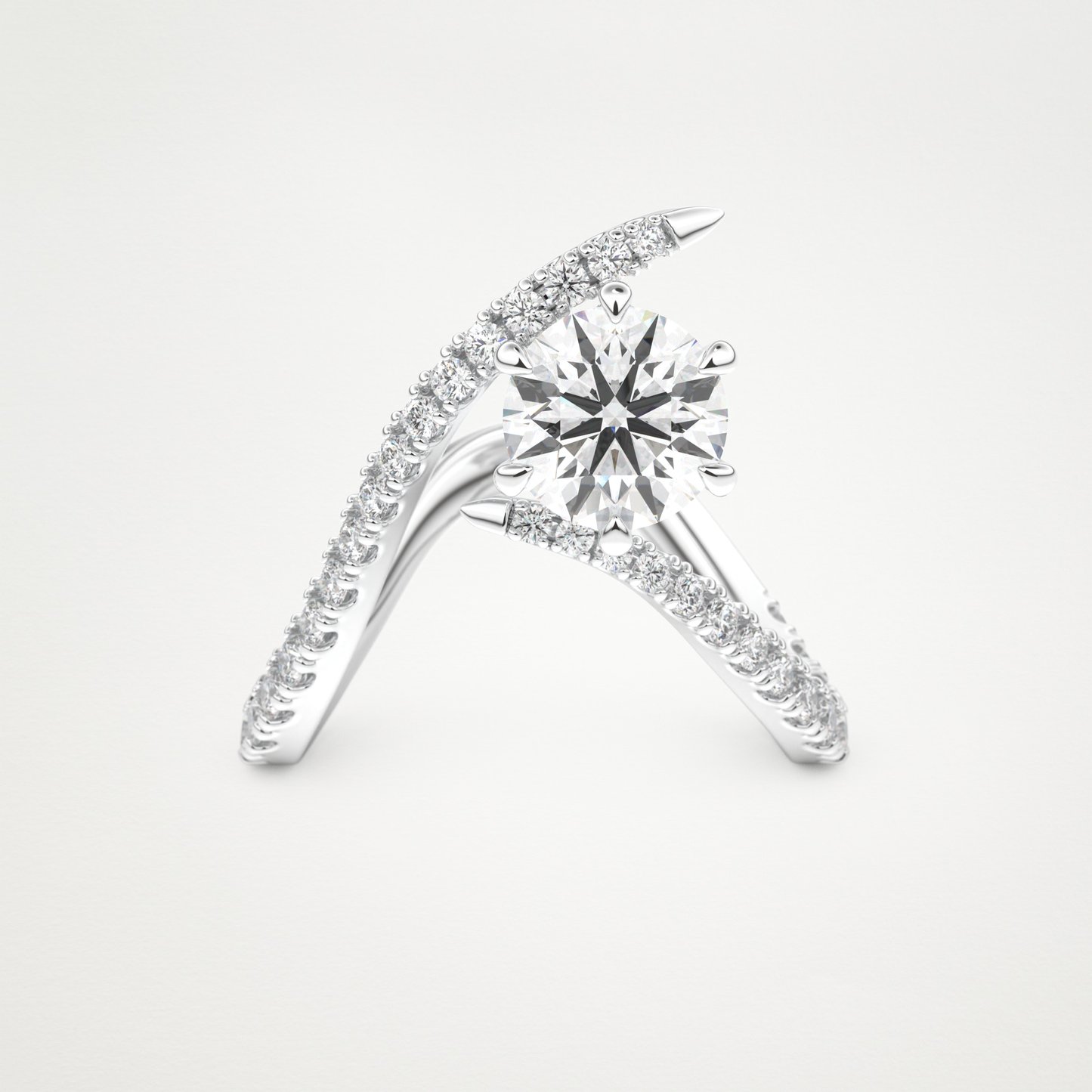 Emerald Pave Curved Shank Lab Grown Diamond Engagement Ring