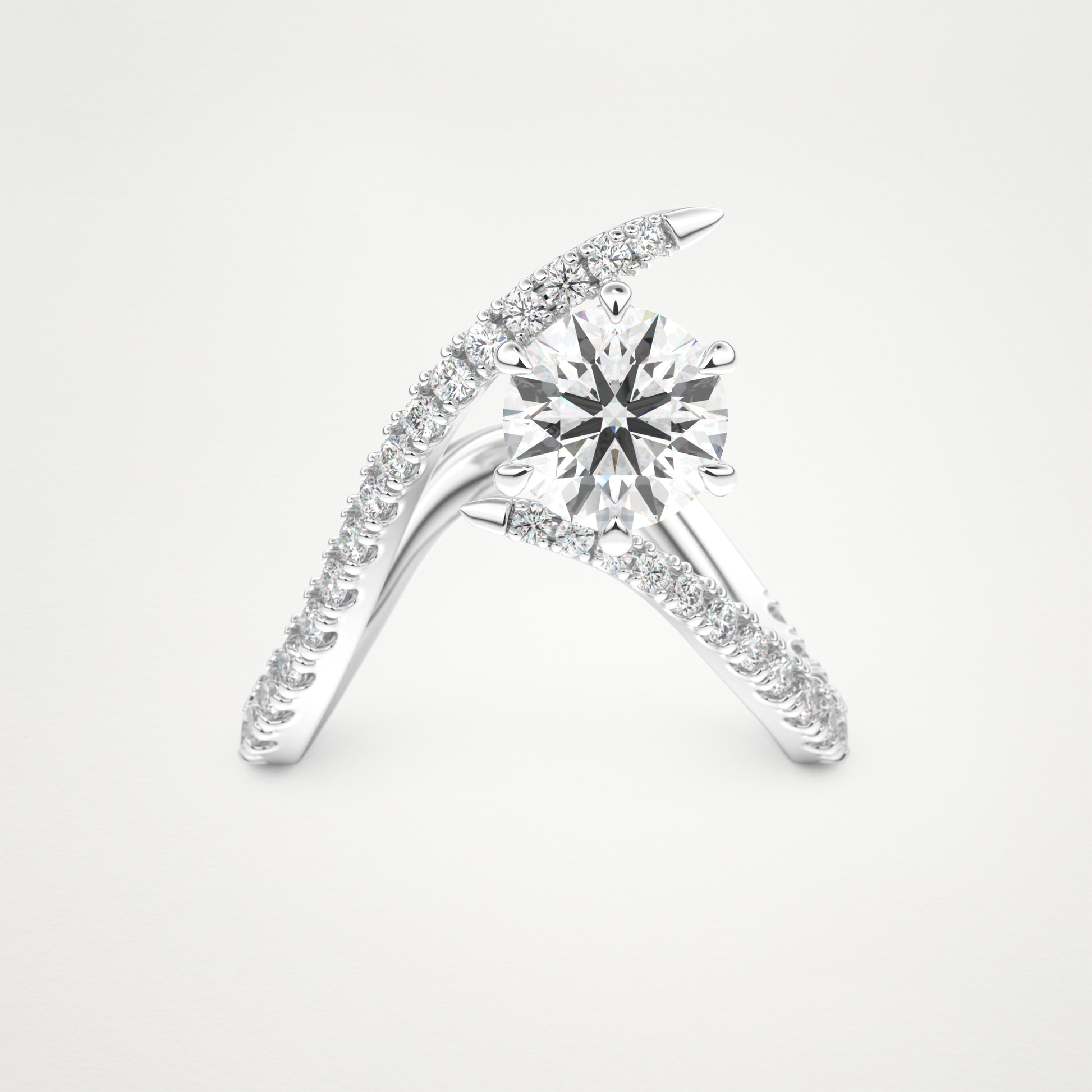 Emerald Pave Curved Shank Lab Grown Diamond Engagement Ring