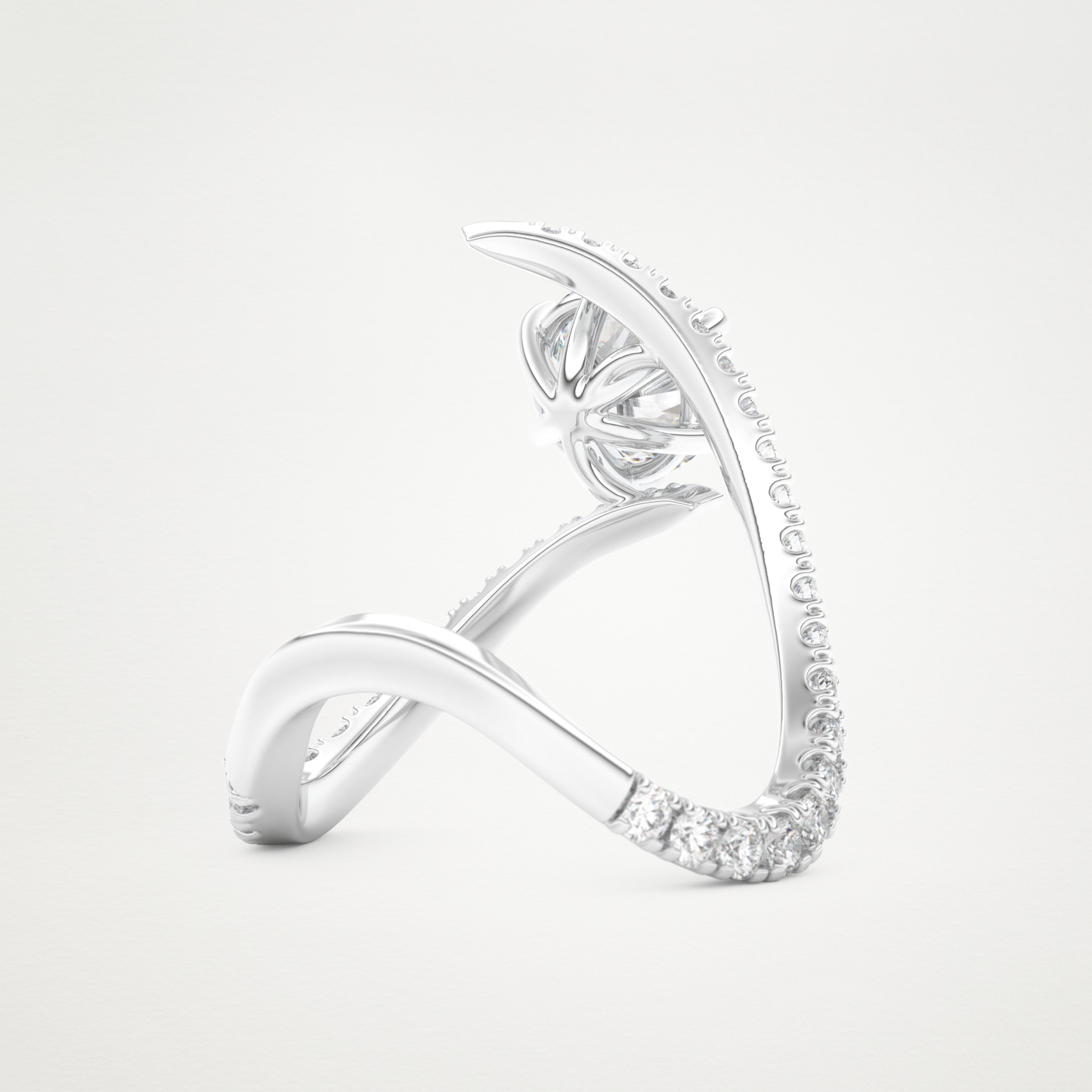 Emerald Pave Curved Shank Lab Grown Diamond Engagement Ring