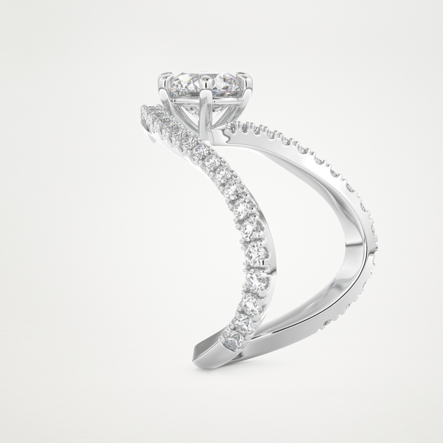 Emerald Pave Curved Shank Lab Grown Diamond Engagement Ring