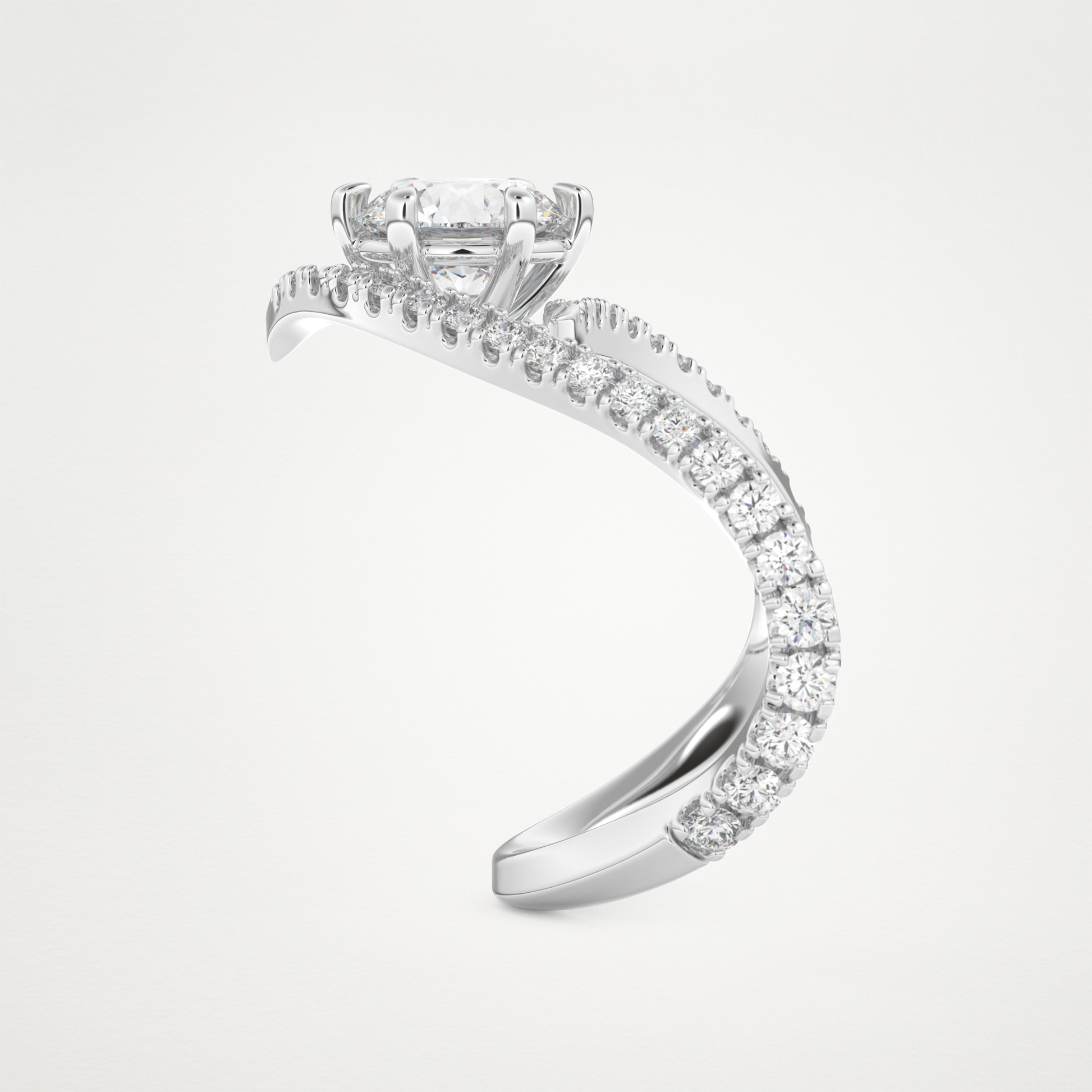 Emerald Pave Curved Shank Lab Grown Diamond Engagement Ring
