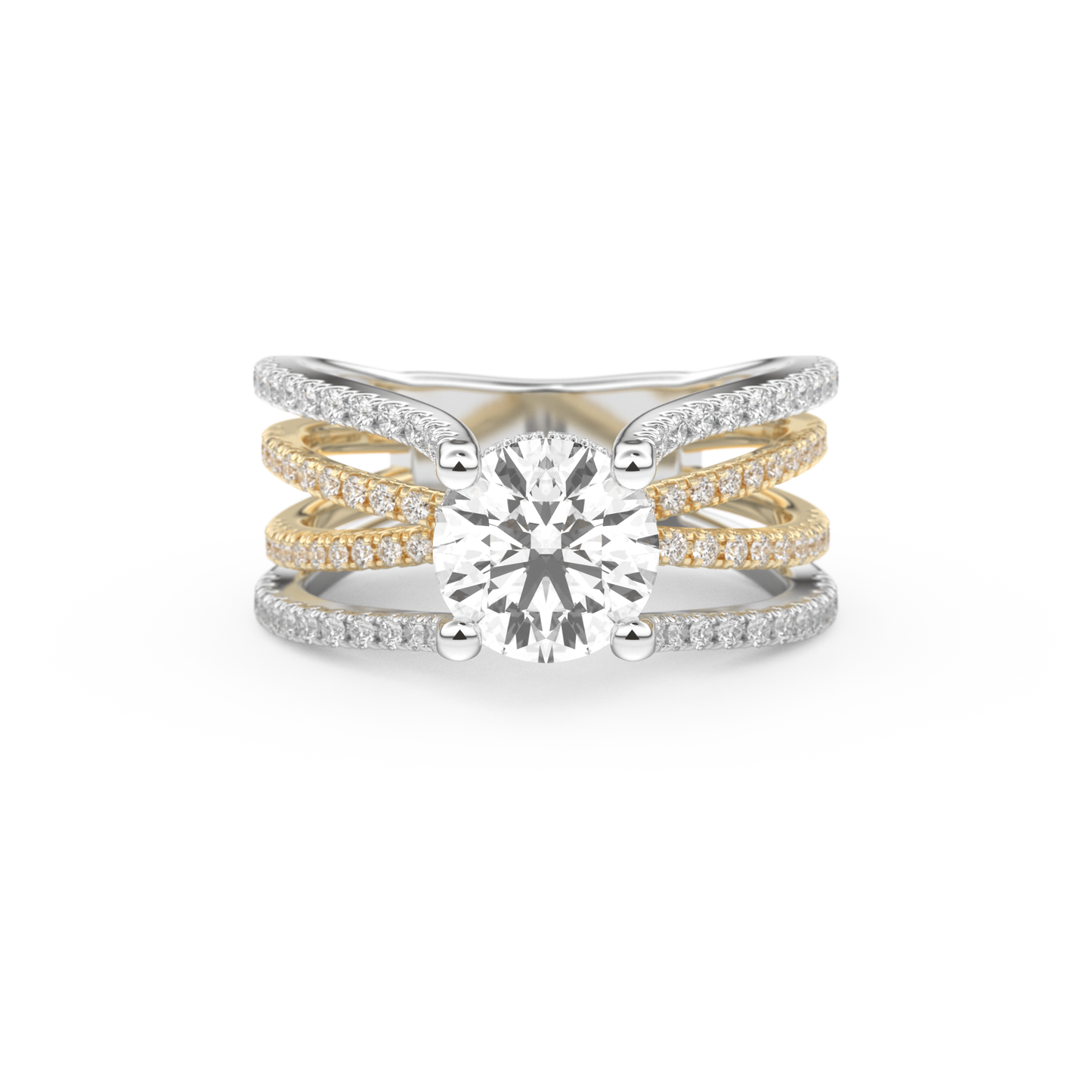 Round Split Shank Pave Lab Grown Diamond Engagement Ring