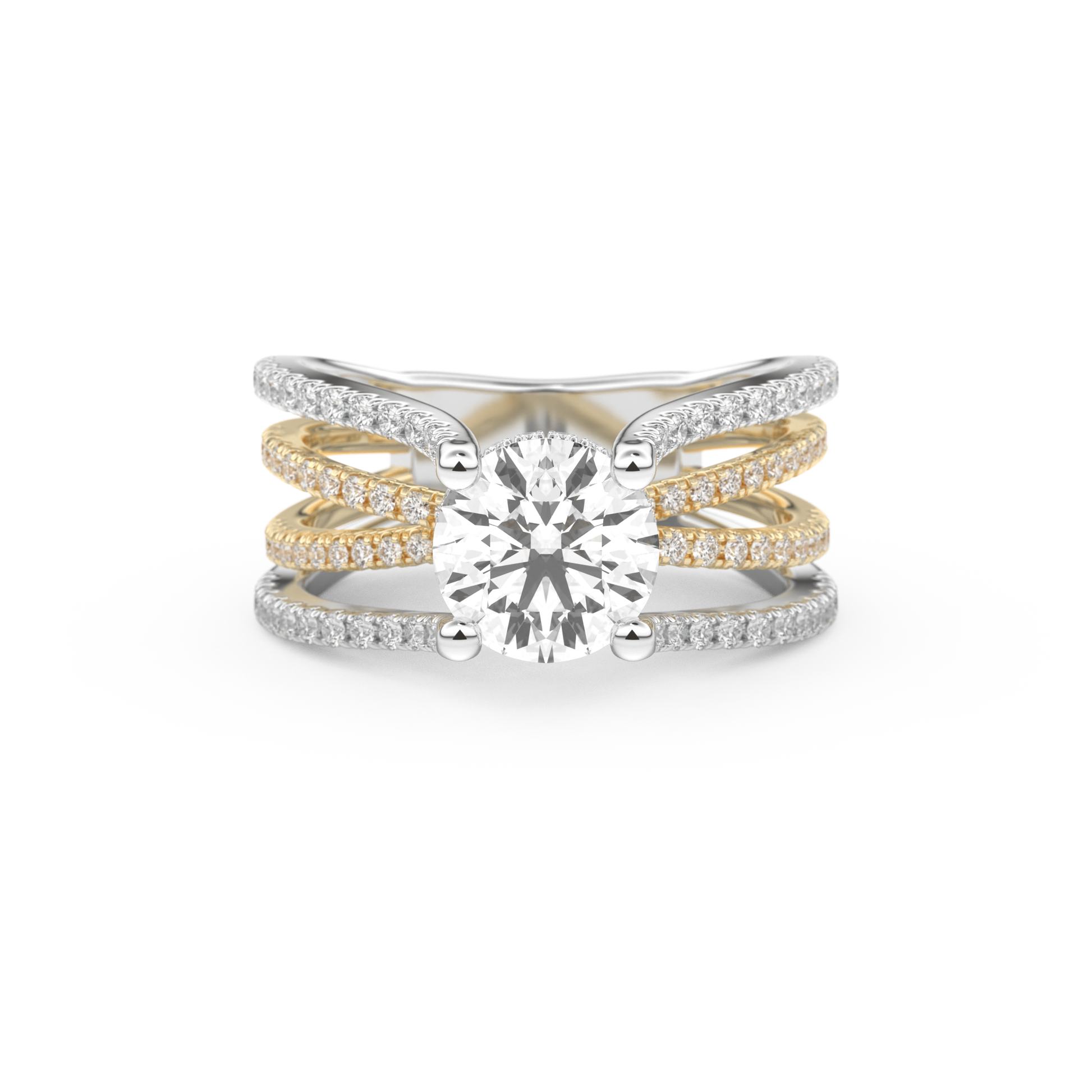 Round Split Shank Pave Lab Grown Diamond Engagement Ring