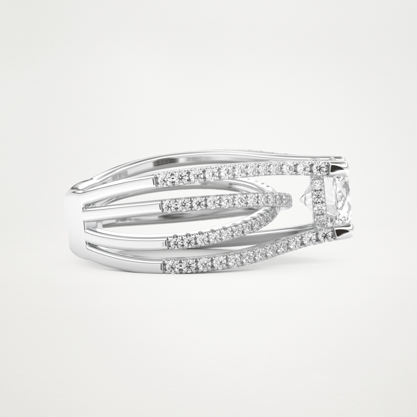 Round Split Shank Pave Lab Grown Diamond Engagement Ring