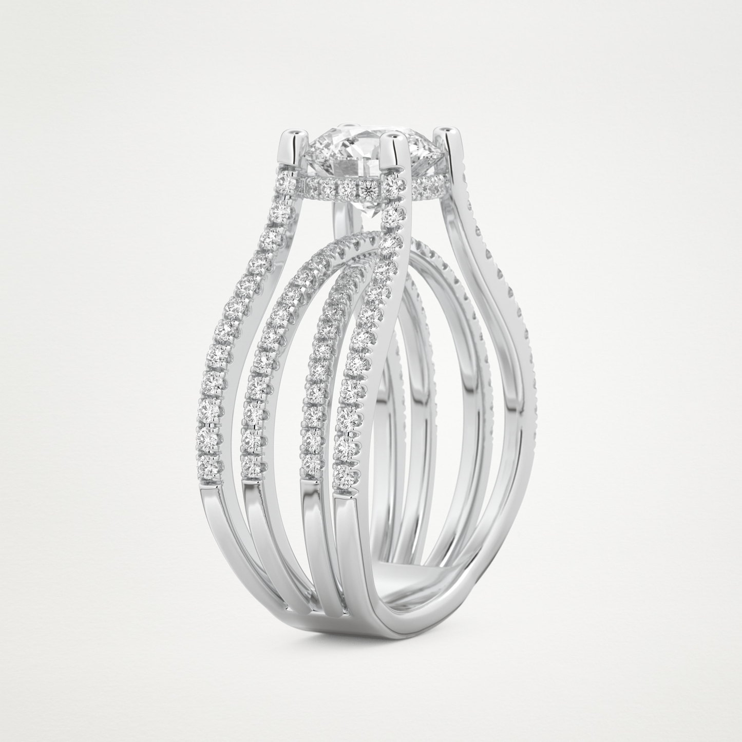 Round Split Shank Pave Lab Grown Diamond Engagement Ring