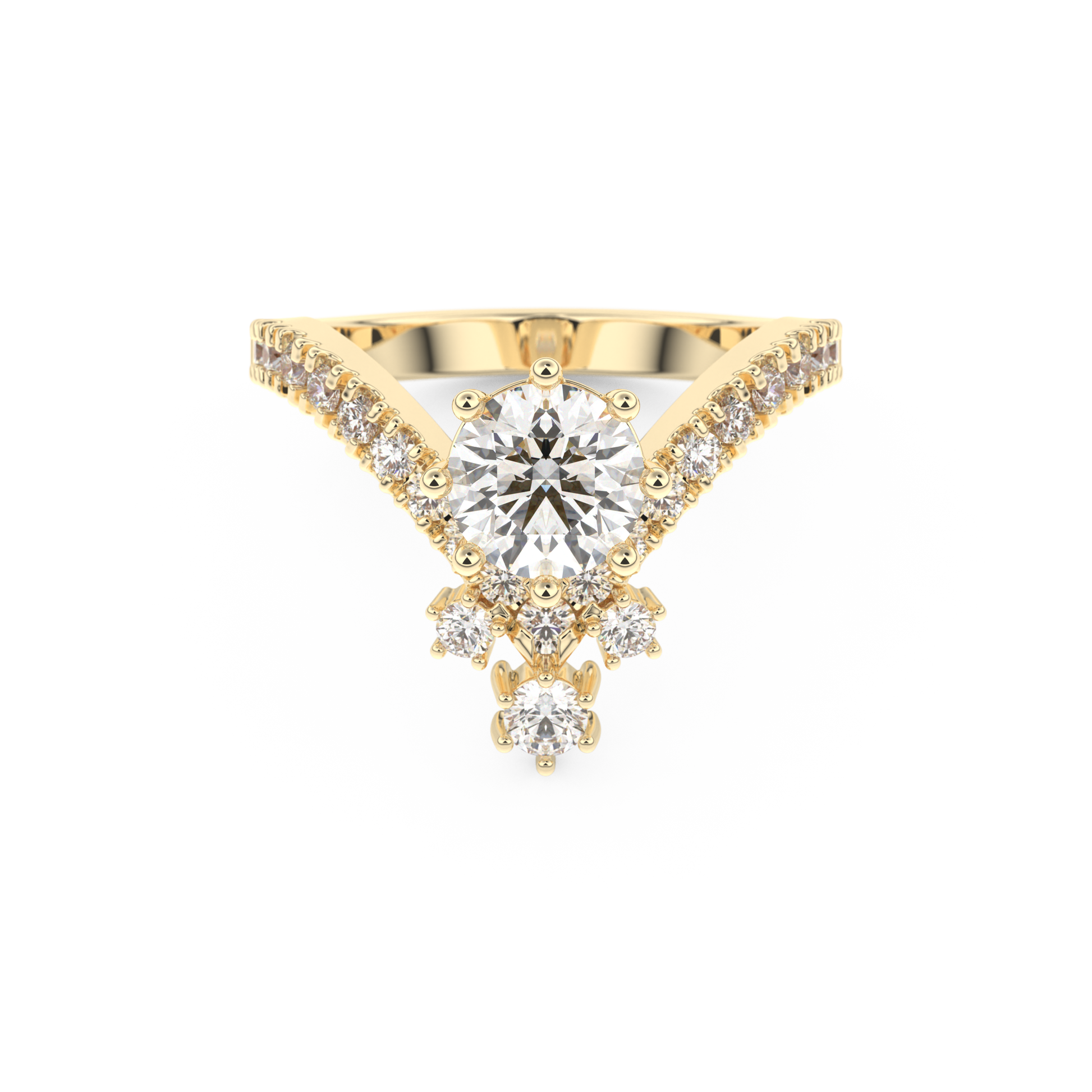 Round Cluster V Shaped Lab Grown Diamond Engagement Ring