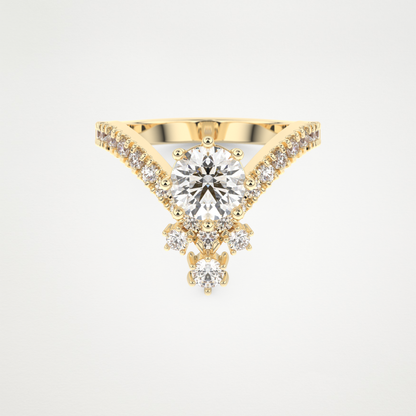 Round Cluster V Shaped Lab Grown Diamond Engagement Ring