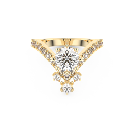 Round Cluster V Shaped Lab Grown Diamond Engagement Ring
