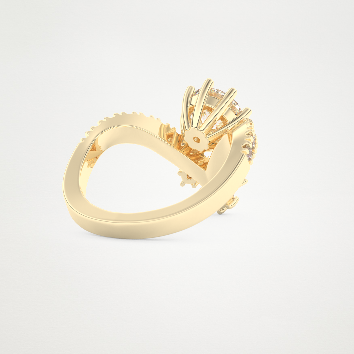 Round Cluster V Shaped Lab Grown Diamond Engagement Ring