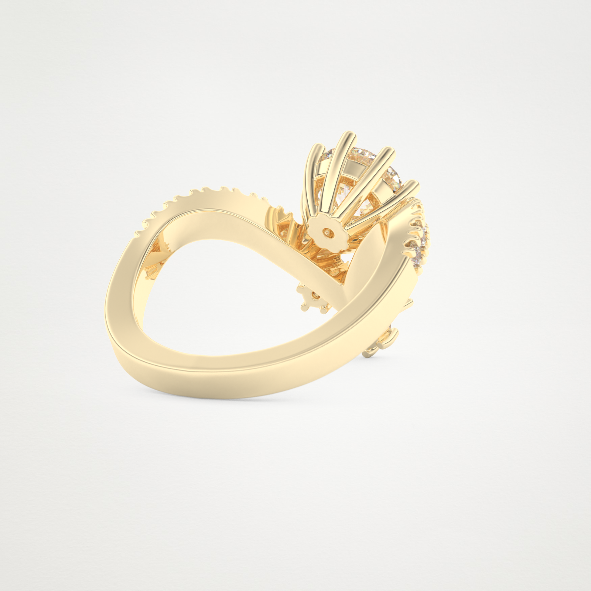 Round Cluster V Shaped Lab Grown Diamond Engagement Ring