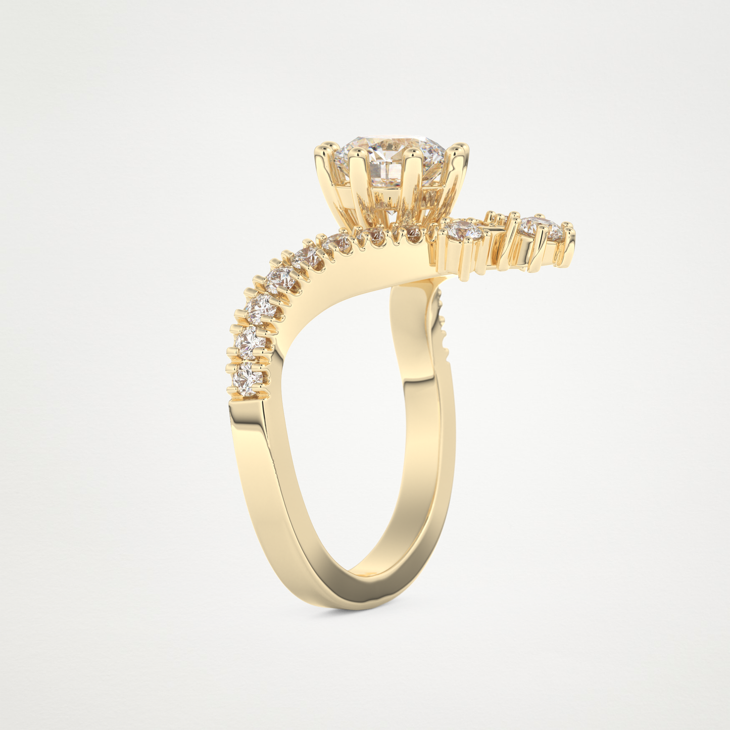 Round Cluster V Shaped Lab Grown Diamond Engagement Ring