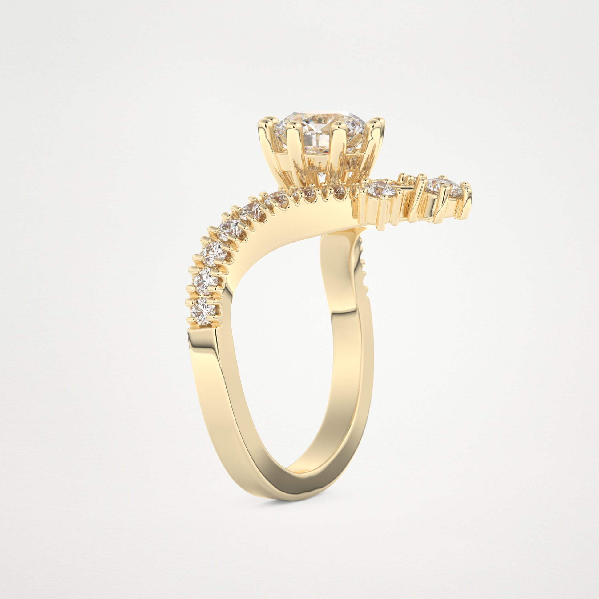 Round Cluster V Shaped Lab Grown Diamond Engagement Ring
